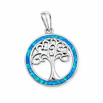 Opál köves ezüst medál életfaval