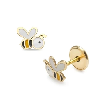 Sárga arany csavaros végű méhecskés baba fülbevaló