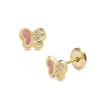 Sárga arany csavaros végű baba pillangós  fülbevaló