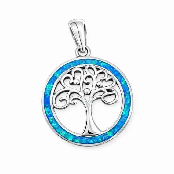 Opál köves ezüst medál életfaval