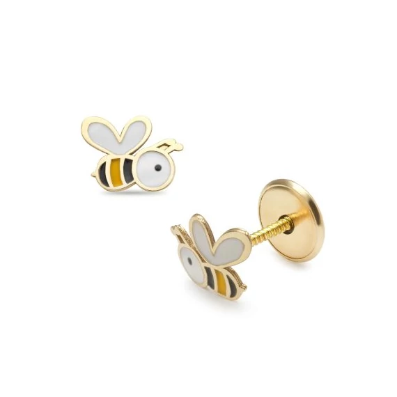 Sárga arany csavaros végű méhecskés baba fülbevaló