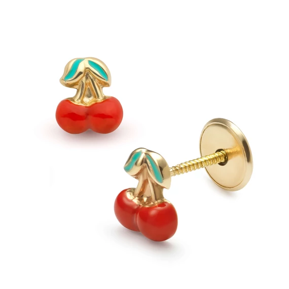 Sárga arany csavaros végű baba cseresznye  fülbevaló