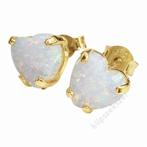 Opál köves  szíves arany fülbevaló